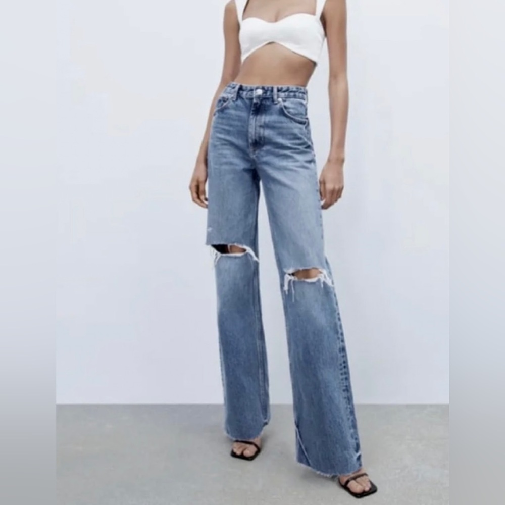 Zara ripped wide leg jean